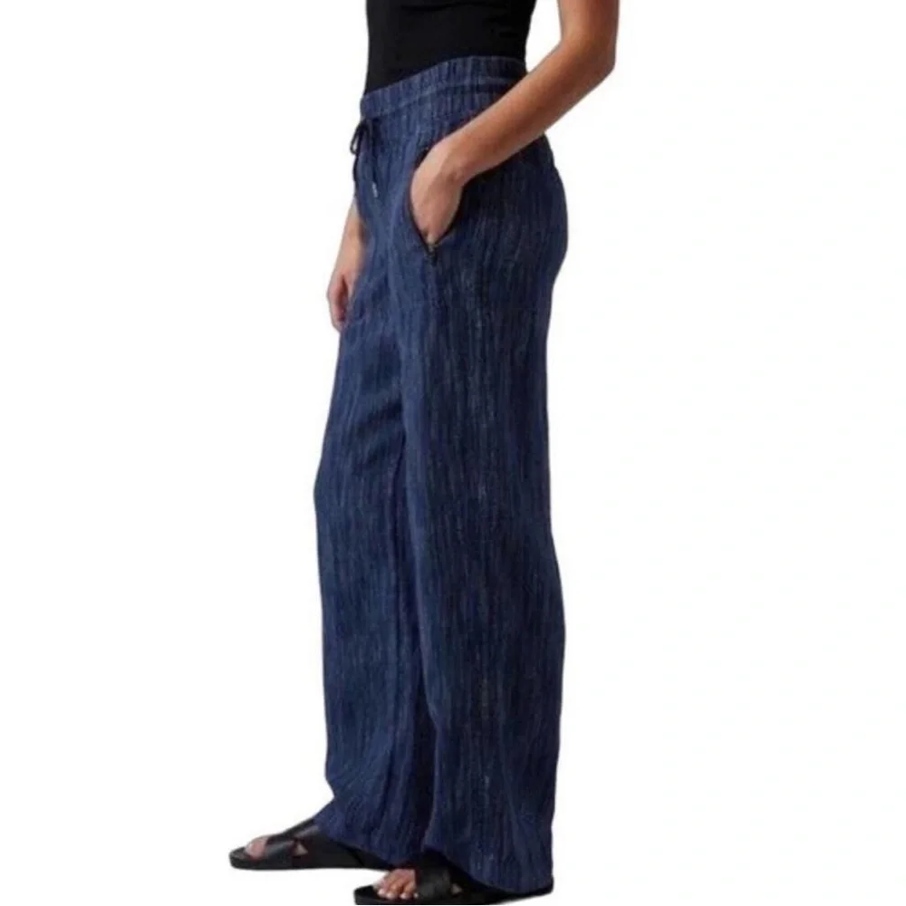 Athleta Cabo Linen Blue Wide-Leg Pants - Picture 1 of 15